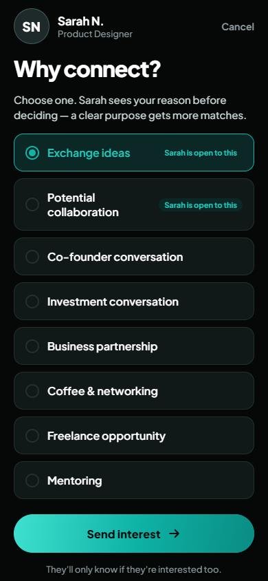 Why connect screen listing reasons such as exchange ideas and investment conversation